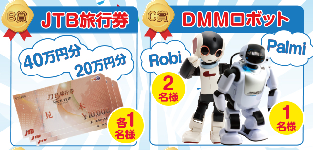 B賞 JTB旅行券 C賞 DMMロボット
