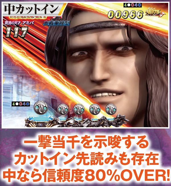 北斗無双確変ST中予告信頼度・一撃当千煽り