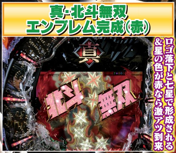 北斗無双通常時信頼度40%オーバーのチャンス演出・エンブレム完成赤