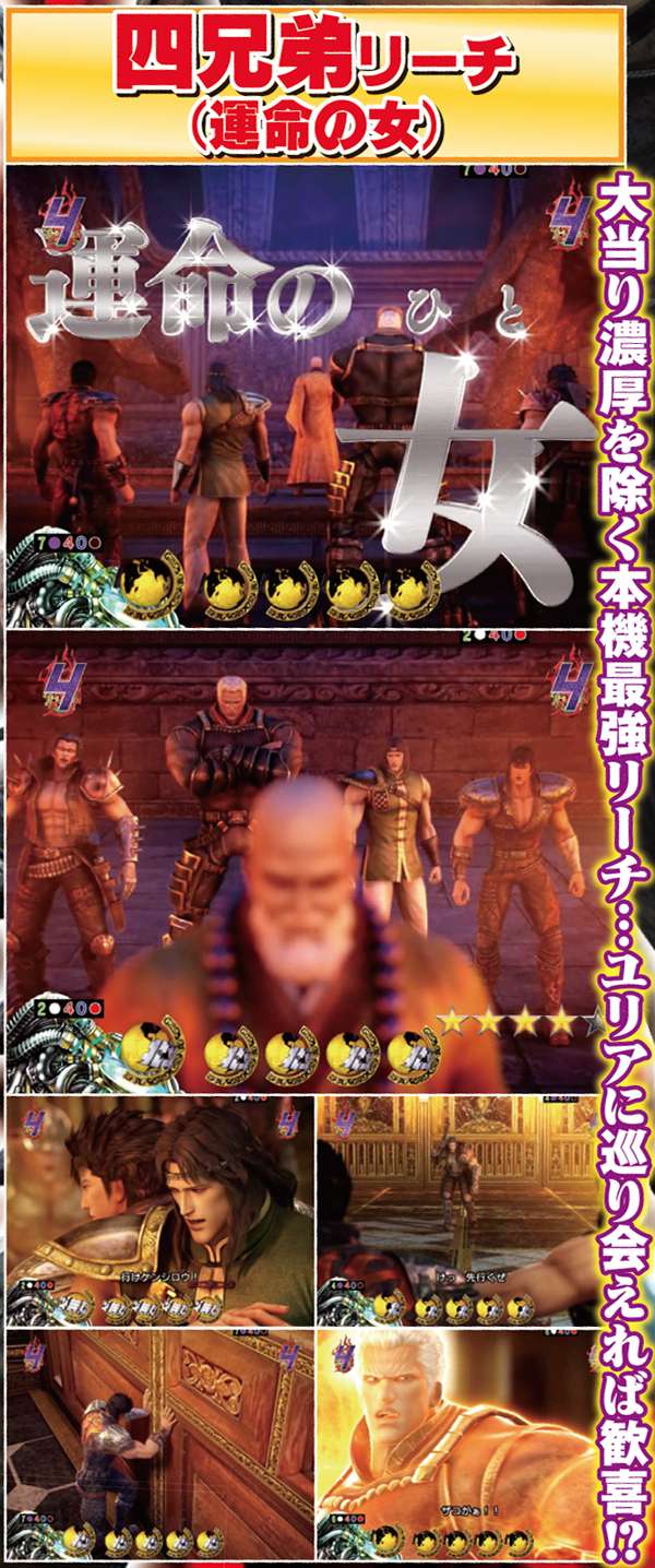 北斗無双通常時信頼度40%オーバーのチャンス演出・四兄弟リーチ運命の女