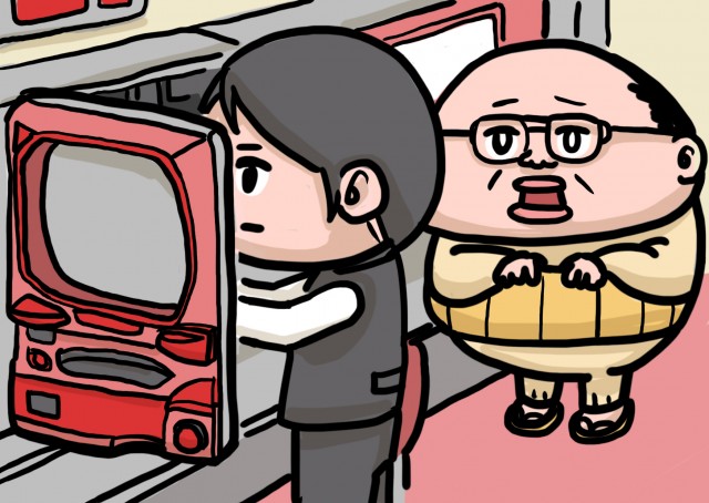 パチンコ台を開けているイラスト