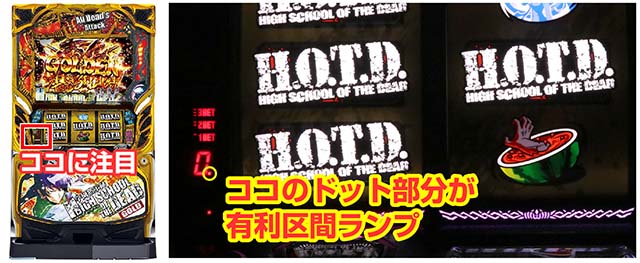パチスロ学園黙示録ハイスクール・オブ・ザ・デッド ゴールド有利区間ランプ