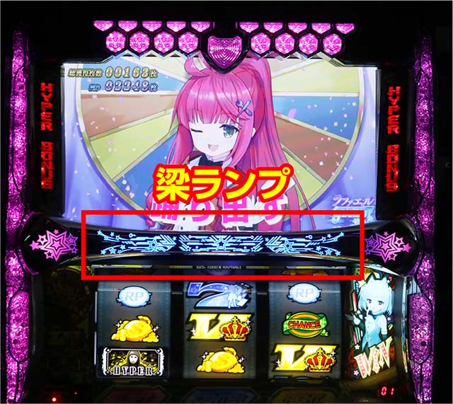 スマスロダブルアタックエンディングレア役成立時の梁ランプ