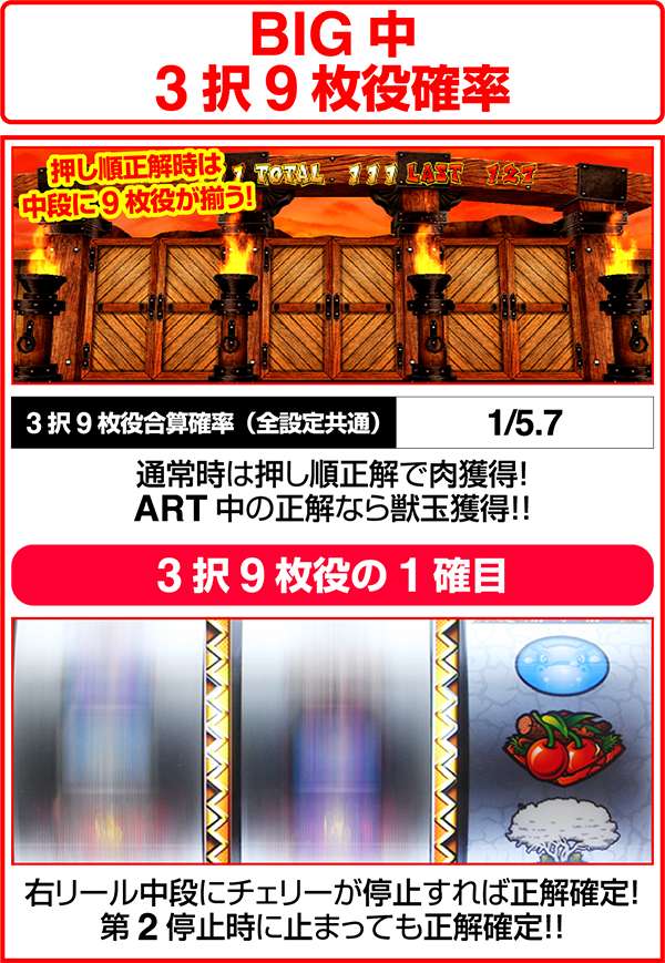 獣王王者の覚醒BIG中3択9枚役確率