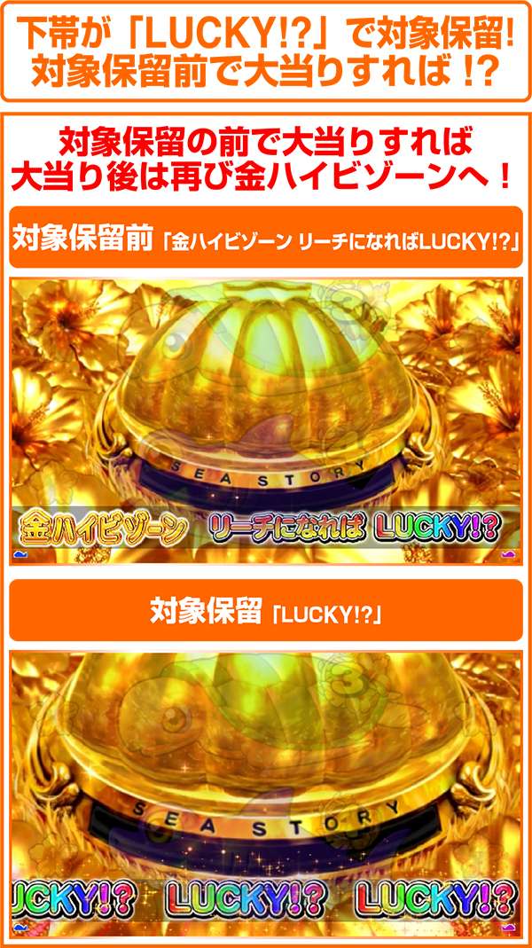 海物語アイマリン金ハイビゾーン・対象保留の見分け方