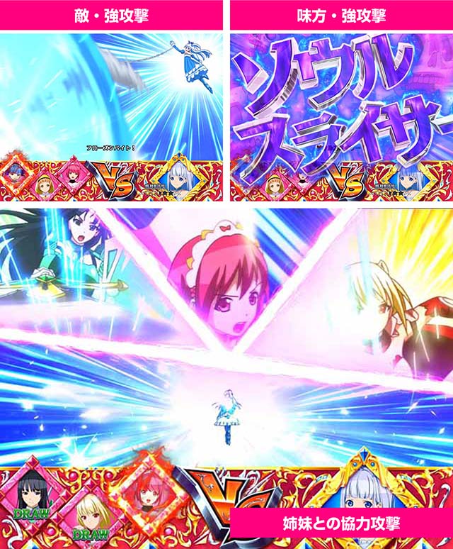 ぱちんこ・シンデレラブレイド・BATTLE MODE中（SISTERS BATTLE MODE）・主要演出