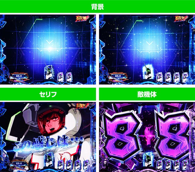 ぱちんこ・機動戦士ガンダムユニコーン再来-白き一角獣と黒き獅子-（ユニコーン2）・［デストロイRUSH］リーチ前予告