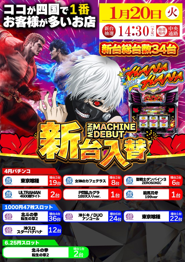 1月20日(火)新台入替！