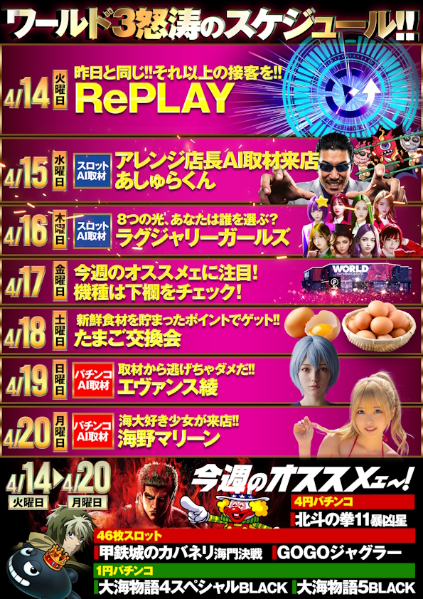 ワールド3の最新情報画像