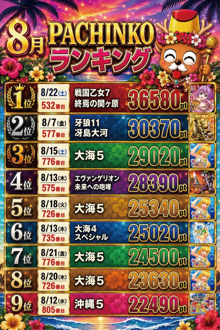 マルギン坂東店のパチンコ出玉ランキング