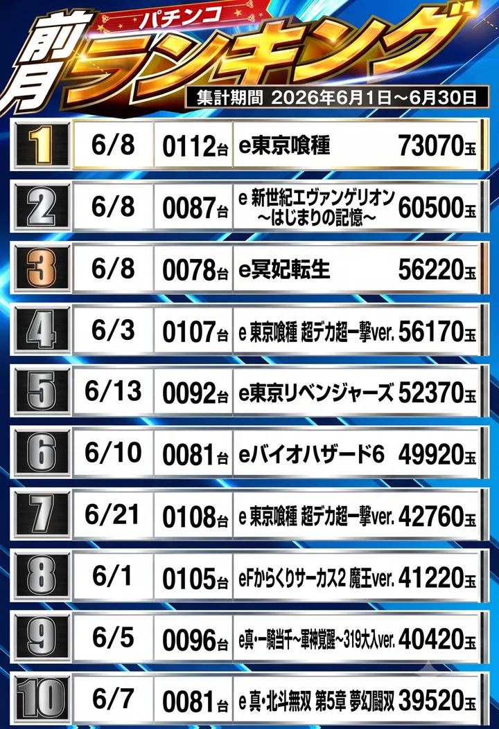 オゼック小平のパチンコ出玉ランキング