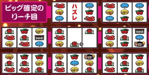 ハナビリーチ目・左リール7付近・ビッグ確定