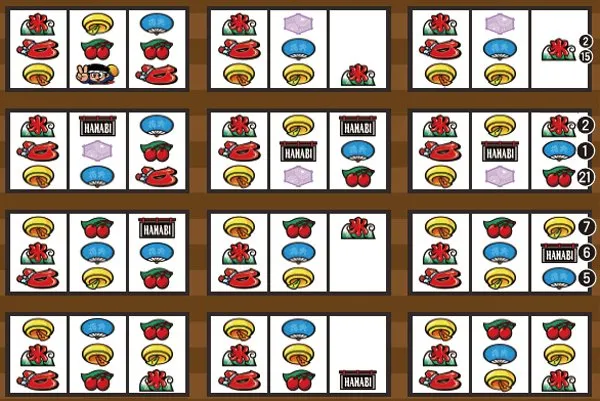ハナビボーナス成立ゲーム濃厚目・左リール七付近