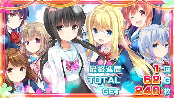 ガールフレンドGFボーナスとARTの終了画面「7人」
