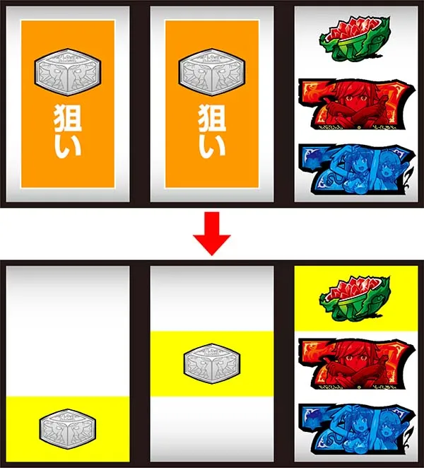 ダンまち逆押し・1枚役獲得手順・中下段に2連7停止時