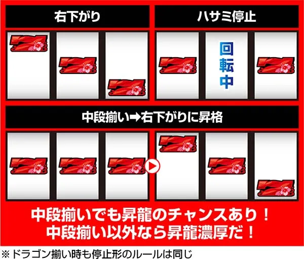スーパードラゴンボーナス告知と揃い時のプレミアムパターン