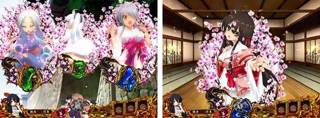 戦国恋姫・リーチ前予告・図柄アクション予告