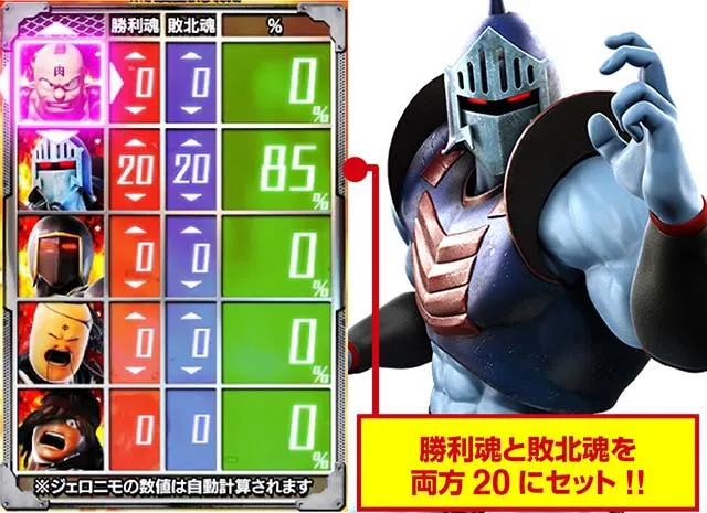 ぱちんこキン肉マン3ゴールド必殺技モード・勝利期待度
