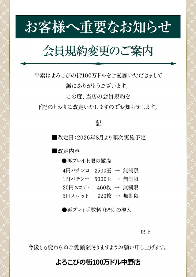 100万ドル中野店の最新情報画像