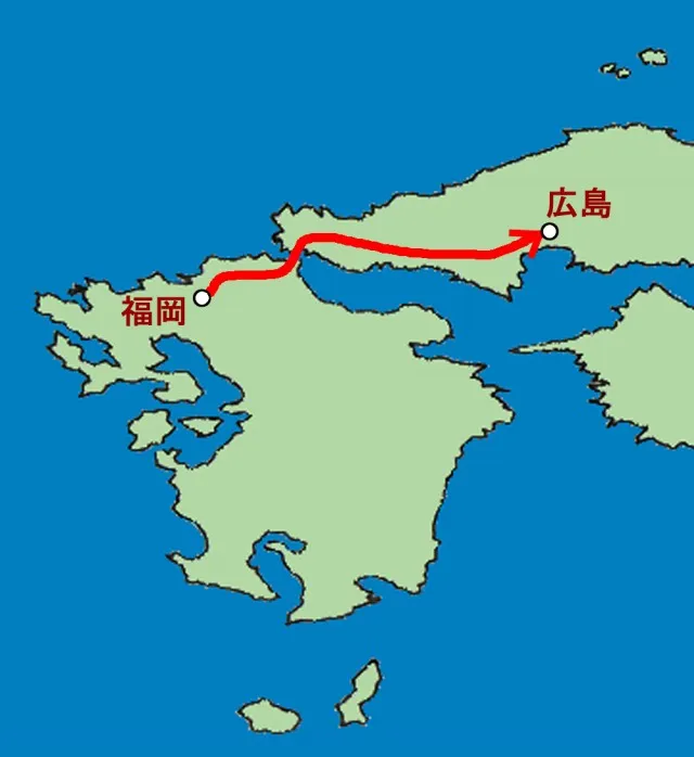 福岡&rarr;広島２０１５の図