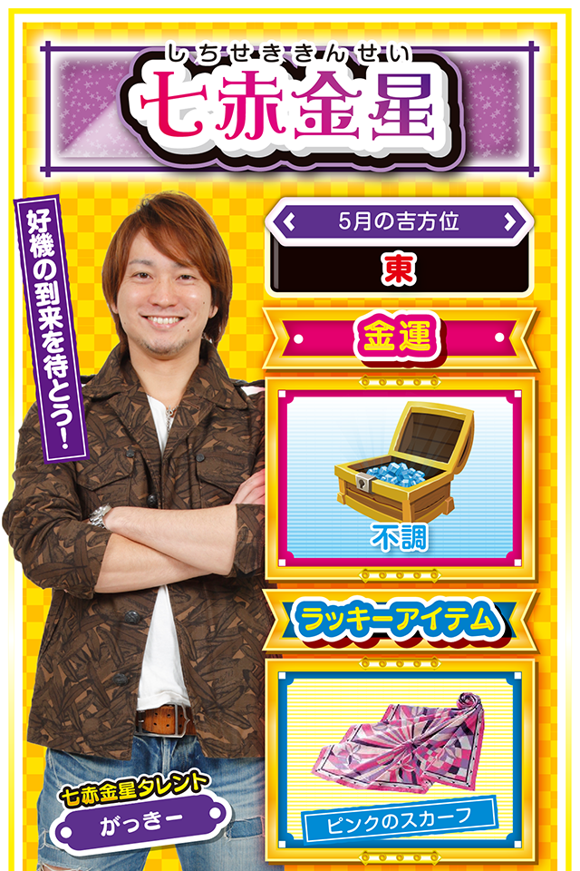 消極策をとるのが吉！  今週は運気が低迷気味で、不調が続く週になりそうニャン。仕事や金銭面で思惑が外れることが多く、まさに「労多くして功少なし」の状況。また、病気になったり盗難にあう可能性もあるので、不要な外出は控えた方が無難。自分で行動を起こすと状況がより悪化する可能性もあるので、ジッと辛抱するのが得策ニャン。パチンコ・パチスロは16日に打つのがオススメ。